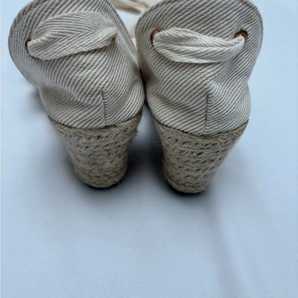 Serra Cream Espadrille Wedges with Textured Fabric Tie Up Boho